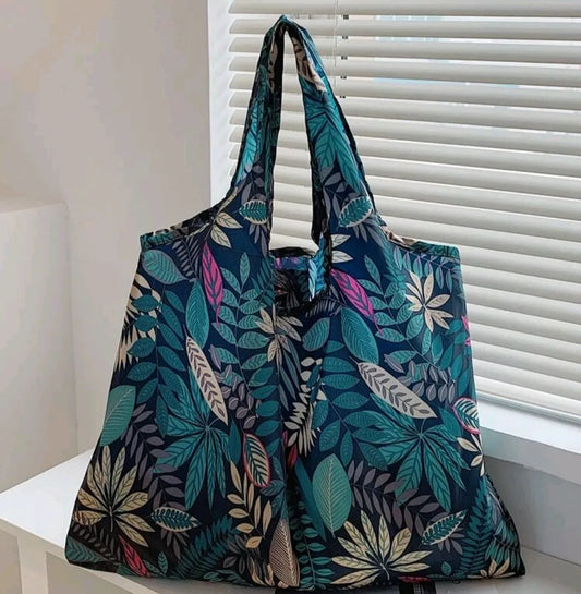 Shiloh Tropical Leaf Print Nylon Tote Bag